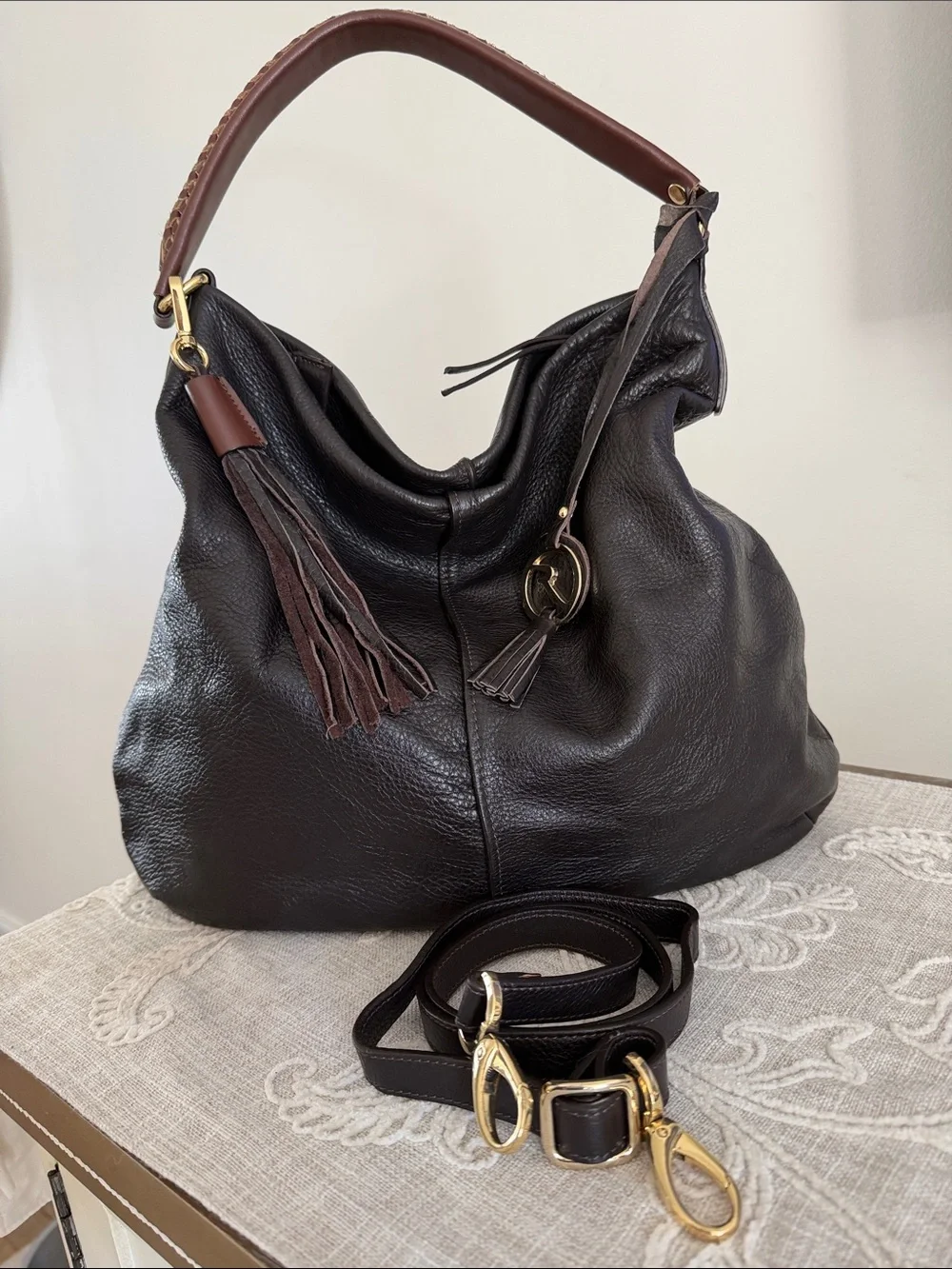 Varrlale Made In Italy Chocolate Brown Leather Slouchy Hobo/Shoulder Bag w/strap